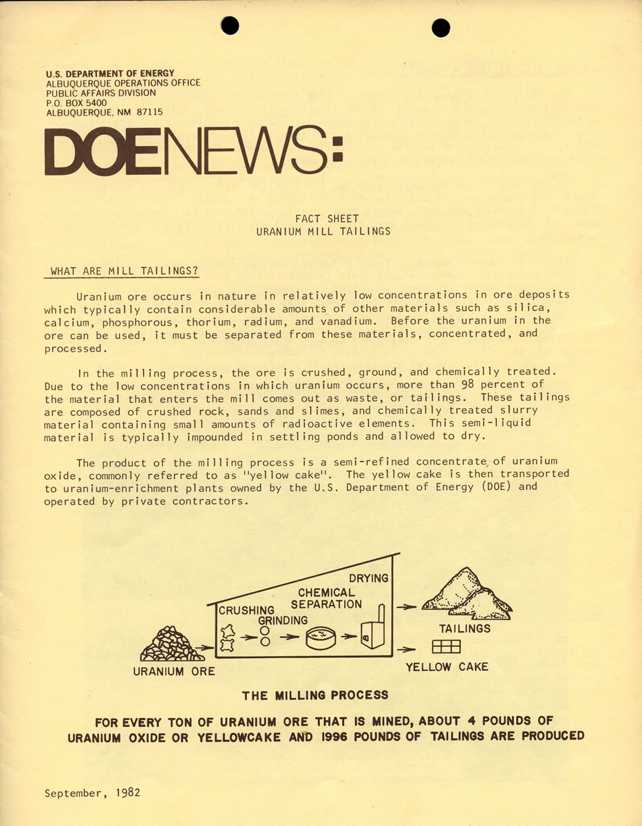 DOE News - Fact Sheet Uranium Mill Tailings
